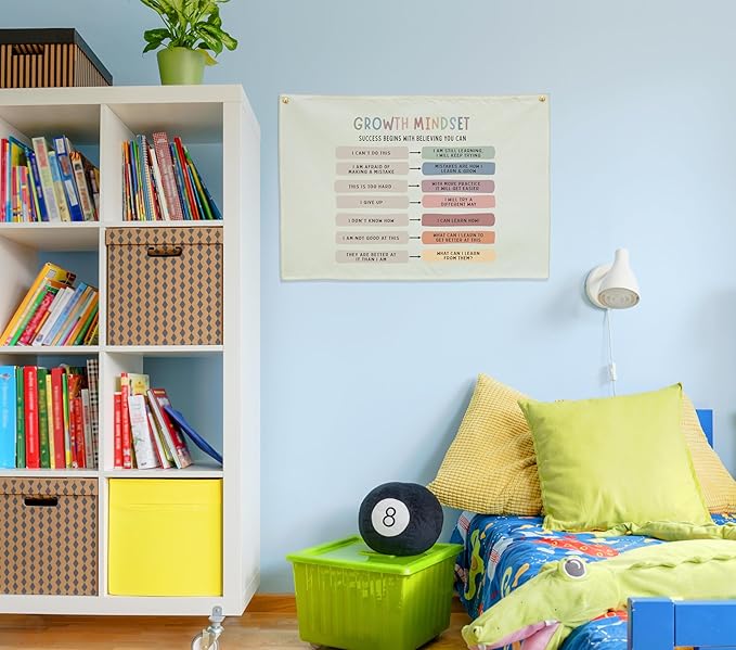 Classroom Wall Banner Decor-Teacher Gift-Inspirational Back to School Wall Art Flag Decor-Growth Mindset-Hanging Canvas Banner for Classroom Reading Corner Homeschool Teacher Office