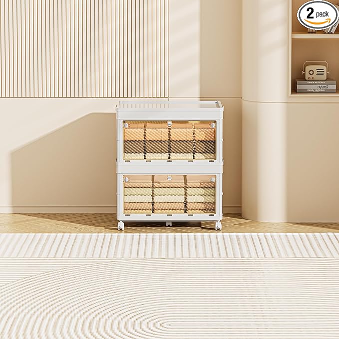 132 QT / 33 Gal Heavy-Duty Foldable Storage Cabinet - Dual Transparent Doors, 360° Industrial Wheels, Tool/Equipment Warehouse Storage