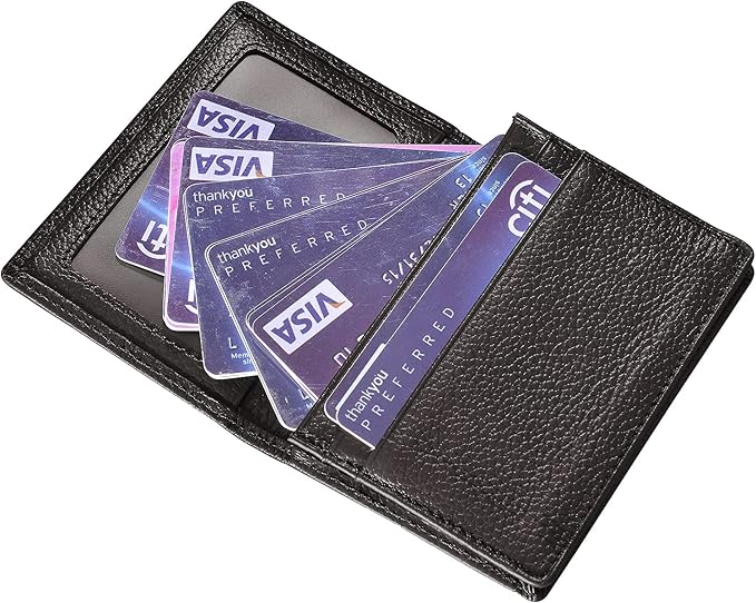 Genuine Leather Business Card Holder Name Card Case Credit Card Wallet with ID Window RFID Blocking (Coffee)