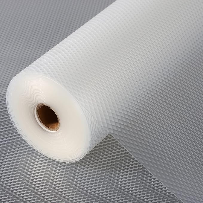 Anoak Shelf Liner, 12 Inches x 10(120.1 Inch) FT Non-Slip Cabinet Liner, Diamond Pattern Clear