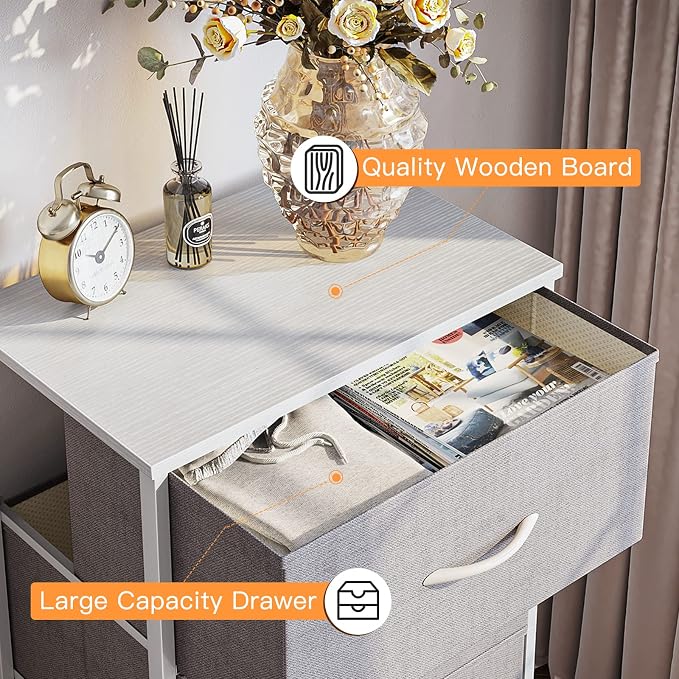 ODK Small Dresser for Bedroom with 4 Storage Drawers, Light Grey | Dresser Chest of Fabric Drawers with Sturdy Steel Frame for Small Space, Wood Top
