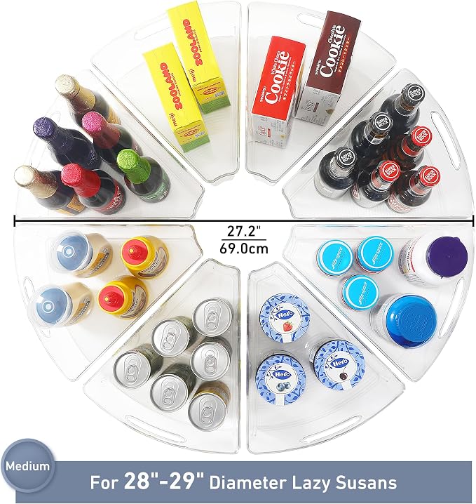 Leeden Lazy Susan Organizer for 28" Diameter Corner Lazy Susan, Plastic Kitchen Cabinet Storage Bins with Handle, 8 Packs, 1/8 Wedge - Food Safe, BPA Free