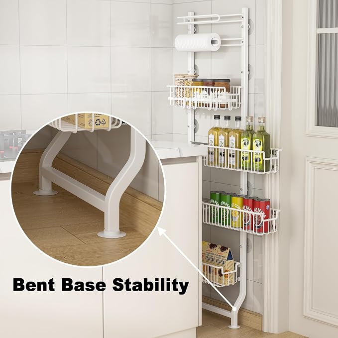 BUKFEN 6-Tier Slim Corner Shelf, Spice Rack Next to Fridge Slim, Narrow Storage Cabinet Organizer for Kitchen,Bathroom，White