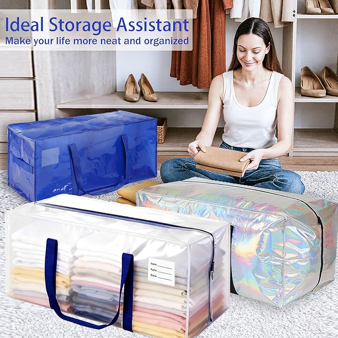 6 Pack moving bags,Extra Large heavy duty moving bags,with Strong Zipper & Comfortable Handles, packing bags for moving storing clothes, daily outings.college students (Set of 6, Multicolor）