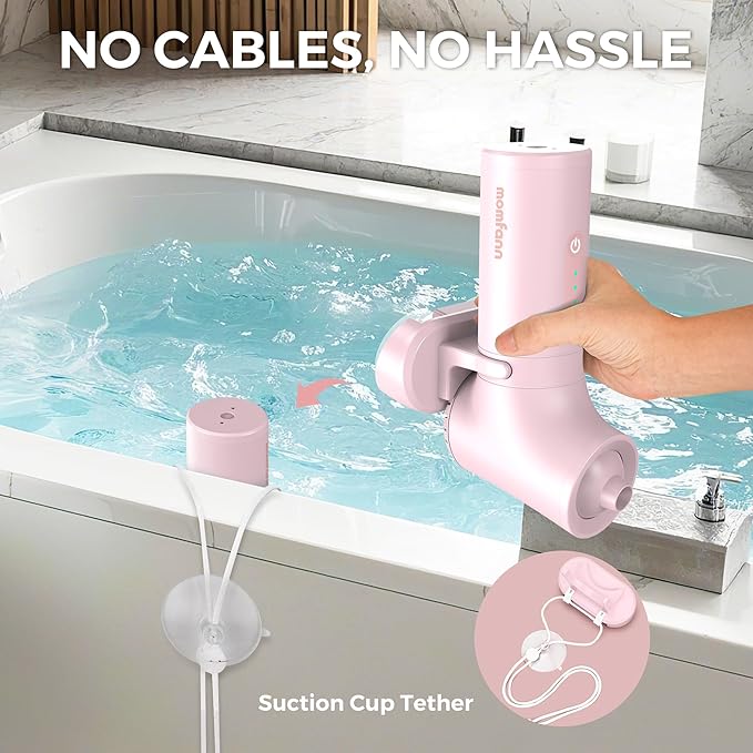 MOMFANN Bath Jet Spa, Cordless Portable Bathtub Accessories with 3-Level Adjustable Speed, Bubble Maker/Bath Jet Mode, Bathtub Jets for Home Spa, Relaxing (Light Pink)