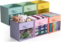 Sorbus 11 Inch Storage Bins with Clear Window - 6 Foldable Baskets for Organizing Clothes, Toys, Books - Sturdy Collapsible Fabric Storage Cubes with Handle - Storage Baskets for Shelves, Closets