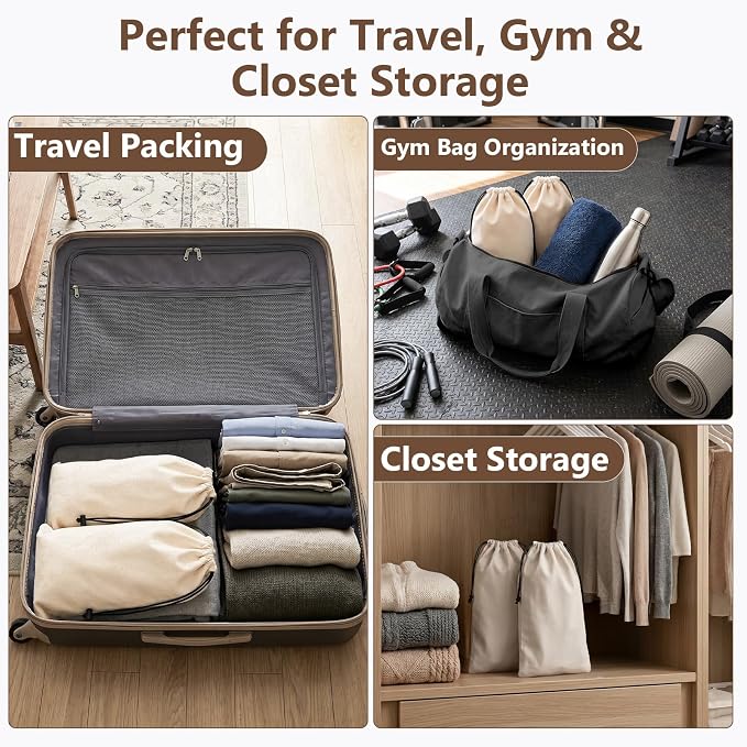 Merkfo 8-Pack Shoe Bags for Travel, One Shoe Per Bag, Fits Size 13 | Soft Drawstring Fabric Bags | 17.7 x 9.1 in | For Suitcase Packing, Gym Bags, and Closet Storage