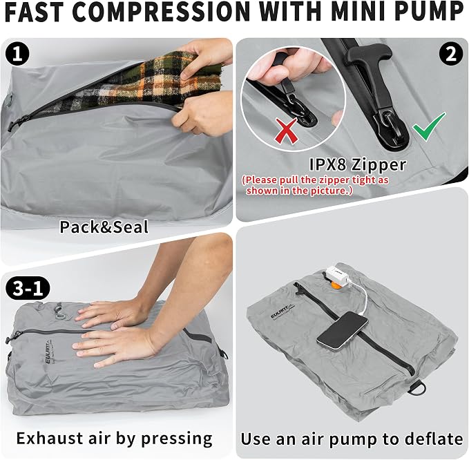 EULANT Travel Vacuum Bags,IPX8 Waterproof Vacuum Compression Bag | Vacuum Bags for Travel Carry-On Suitcase & Travel Backpack,Space Saver Bags Packing Organizers