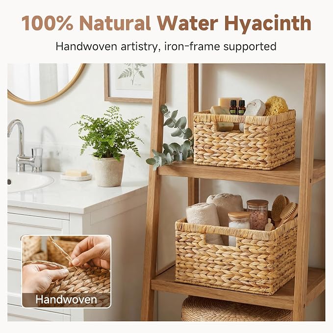 StorageWorks Wicker Storage Basket, Water Hyacinth Basket for Organizing, Decorative Water Hyacinth Storage Baskets, Set of 2, Large and Small