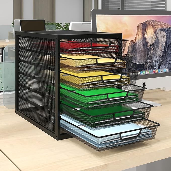 Natwind Mesh Desk Organizer with 6 Tier Sliding Drawers,Black | Paper Sorter, Multi-Functional Home Office Supplies Storage Tray for Letters, Documents,Mail, Files, Arts & Crafts Supplies