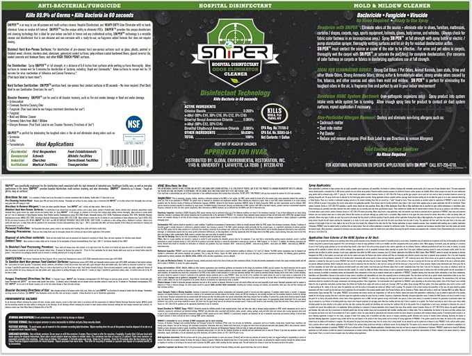 SNiPER Hospital Disinfectant, Odor Eliminator & All-Purpose Cleaner, 1 Gallon, 2-Pack