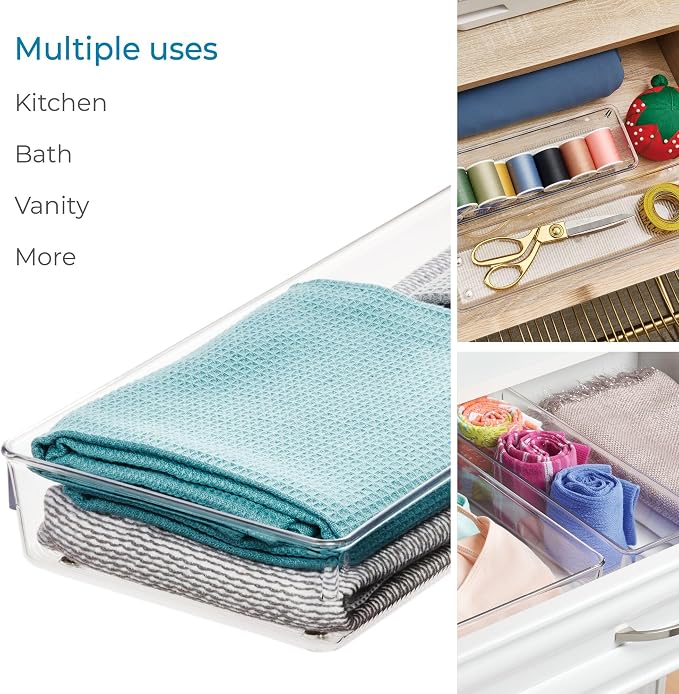 iDesign 4-Piece Kitchen Drawer Organizer Set, Clear | For Kitchen, Counter Top, Pantry