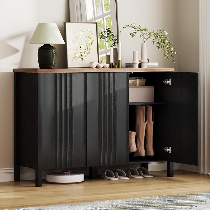 Vlsrka Shoe Cabinet with 3 Doors, Narrow Wooden Shoe Cabinet, Hidden Shoe Storage for Entryway, Foyer, Hallway