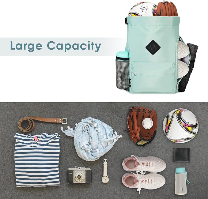WANDF Drawstring Backpack with Shoe Compartment, Sports Gym Bag | Multi-Pocket Storage, Water-Resistant Fabric, Cinch String Bag