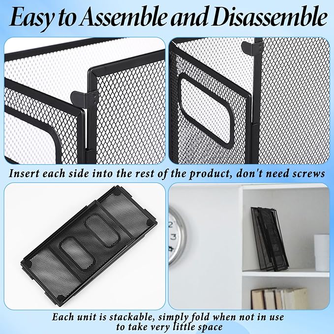 2 Pack Hanging File Holder, 10 Hanging Folders, Metal Mesh, Letter Size Folder Storage, Desktop Storage Cabinets, Office School Document(Black,Small)