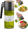 LAKUMIQI 2 in 1 Oil Sprayer & Dispenser, 17 oz Light-Blocking Glass Bottle | Large Capacity, Wide-Mouth for Easy Pouring and Cleaning, Leak-Proof Oil Bottle with Stickers for Salads, Air Fryers, BBQ