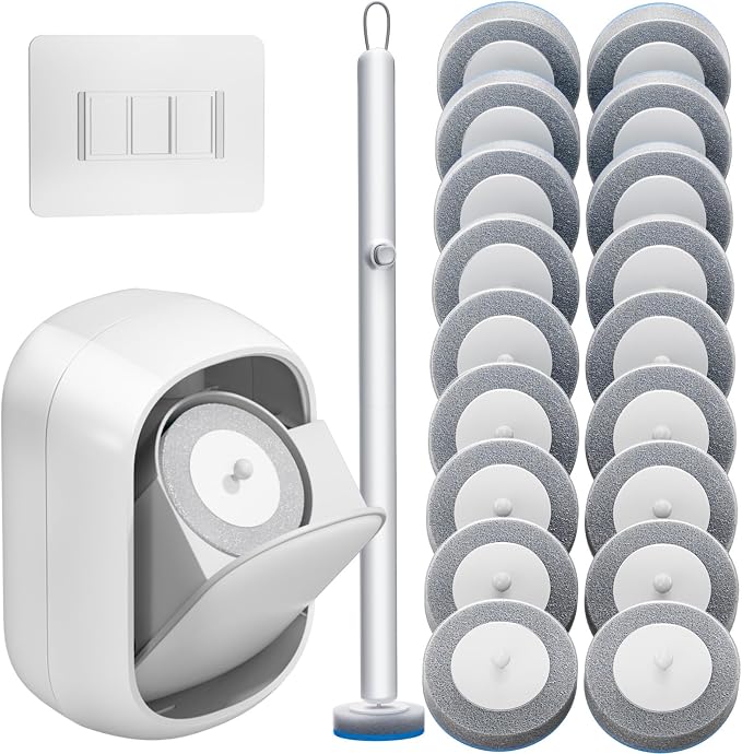 Disposable Toilet Brush and Holder Set with 18 Bowl Wand Cleaners Refill Pads, Bathroom Wall Mounted Toilet Bowl Cleaners Kit.