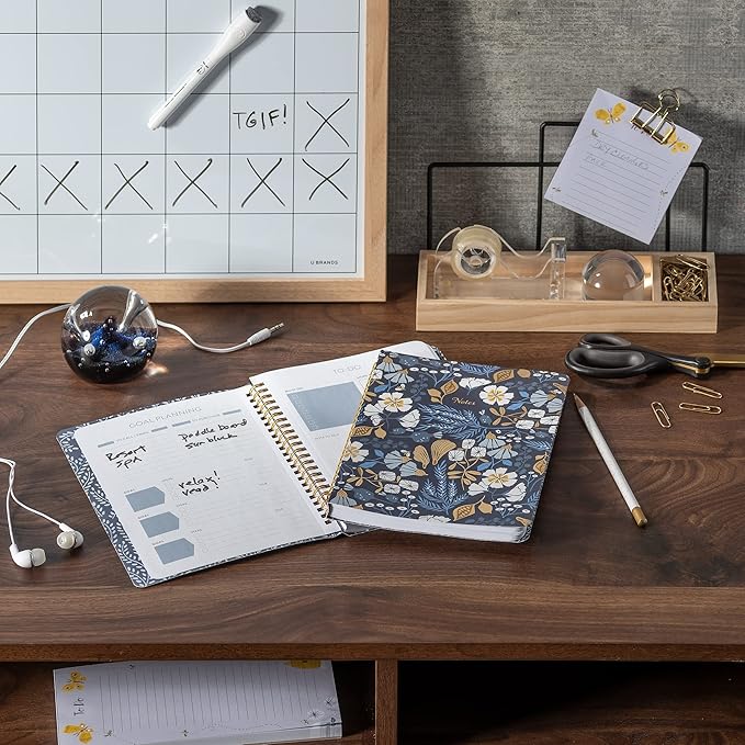 High Note Personal Planning Notebook Garden Bee, 6" x 8.25" Non-Dated Planner with 144 Lined Pages, Daily Organizer Journal, Rae Ritchie Floral Cover