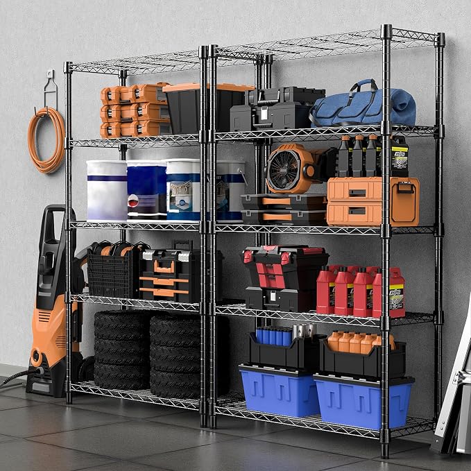 M MZG 1250 lbs Storage Shelving Utility Shelving Unit 5-Tier Utility Shelving Unit Steel Organizer Wire Rack for Home,Kitchen,Office (13.7" D x 23.6" W x 62.4" H)
