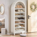 IFGET 71" Tall Arched Shoe Storage Cabinet, 7 Tiers 28 Pairs Wooden Shoe Rack with 3 Adjustable Shelves, Freestanding Shoe Closet Shelf Organizer for Entryway, Hallway, Living Room (Antique White)