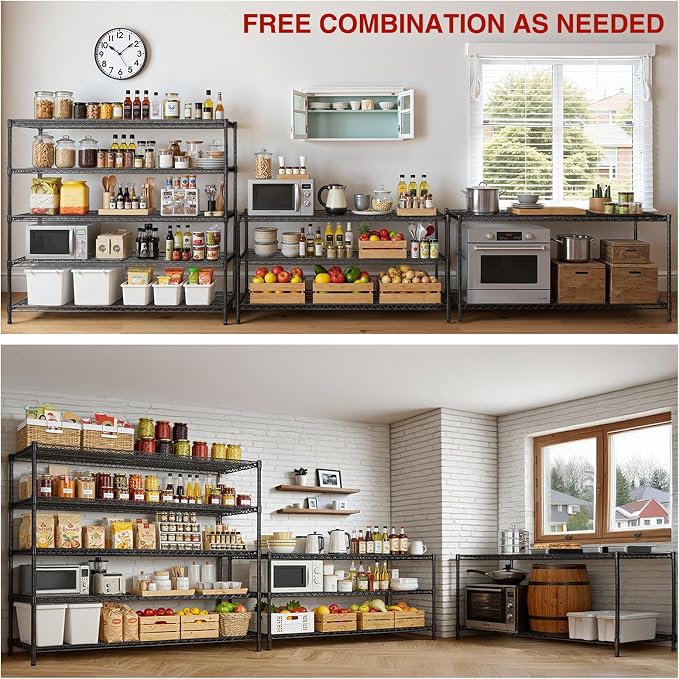 AIRAJ 36”W Wire Shelving with Wheels | 5 Tier Storage Shelves | Rolling Wire Rack Adjustable Layer Height | 1750 LBS Metal Shelving | Garage Shelving Units and Storage | | Indoor/Out | 36”W×14”D×73”H