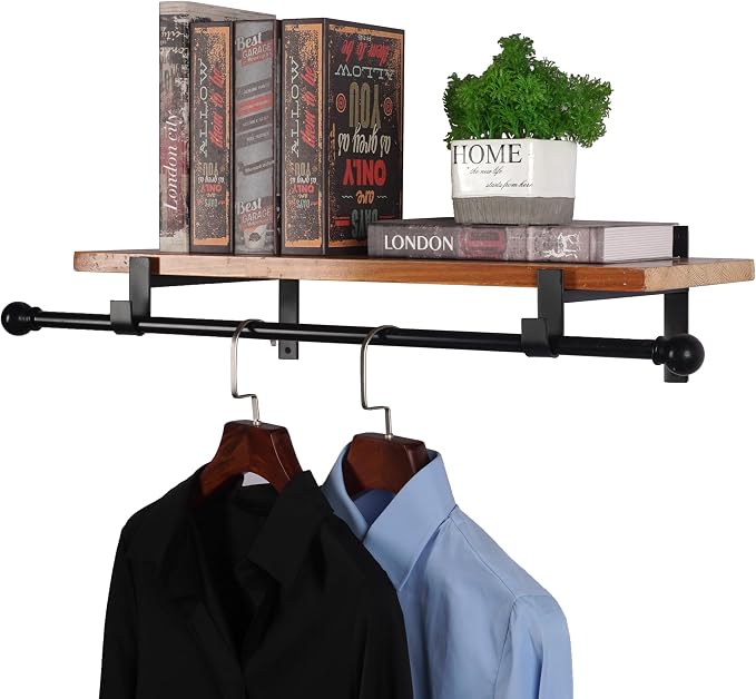 AddGrace Closet Rod Bracket Heavy Duty Shelf Brackets Black 6 Inch 4 Pack | Fit for Closet Wardrobe Laundry Room and Kitchen, with Hook, Store Above and Hang Below, Supports 66 lbs, Easy to Install