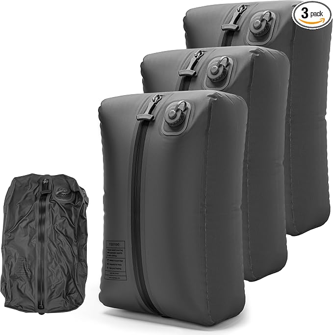 Reeyee Electric Vacuum Compression Bag Kit, 20L Portable Travel Packing Cube with Built-in Pump, Type-C Rechargeable, Odor & Waterproof Anti-Rip TPU, Saves 60% Space Storage bags (3, Gray)