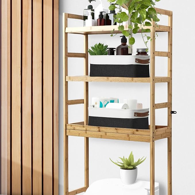 DECOMOMO Narrow Storage Bins Small Baskets for Organizing Bathroom, Toilet Tank, Towel Storage, Entryway, Gifts (Black and White - Set of 4)