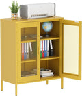 Washsemba Metal Storage Cabinet with Mesh Doors,Steel Display Cabinet with Adjustable Shelves,Metal Office Storage Locker for Home Office,Garage(Yellow, 40''H)