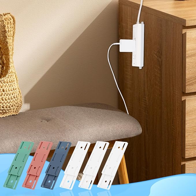 6 Pcs Power Strip Holder, Self-Adhesive Socket Holder for Wall & Desk, Punch-Free Surge Protector Mount, Space Saving Cable Management for Home, Kitchen & Office (Colorful)