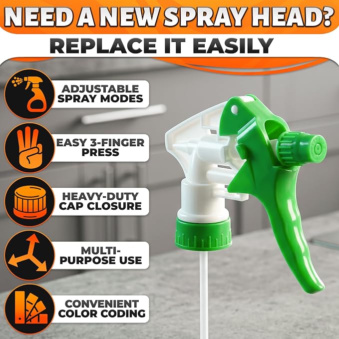 Spray Bottle Nozzle Replacement 12 Pcs, 8-32oz Bottles (Multicolor) | Replacement Trigger Sprayer Heads for Bottles; Fits 28-400 Thread, Trim-to-Fit Tube; for Cleaning, Garden & Pet Carefor