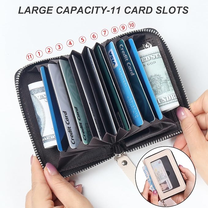 Credit Card Wallet, RFID Card Case Wallet, Zipper Card Cases Holder for Men Women, RFID Blocking, KeyChain Wallet, Compact Size Card Organizer Case for Women