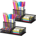 SUPEASY Pen Holder Desk Organizer, 2Pack Office Supplies Pencil Holder with 3 Compartments, Desk Accessories and Workspace Organizers for Home School Classroom, Black