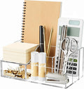 HBlife Acrylic Desk Organizer with Drawer, Pen & Pencil Holder, Multifunctional Desktop Caddy for Office Supply and Organization (Clear)