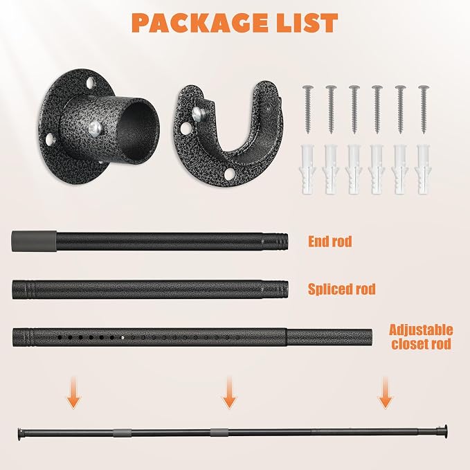 Heavy Duty Closet Rod 17-56 Inches, Adjustable, Black | Metal,1.1 Inches Diameter, Suitable for Wardrobes, Laundry
