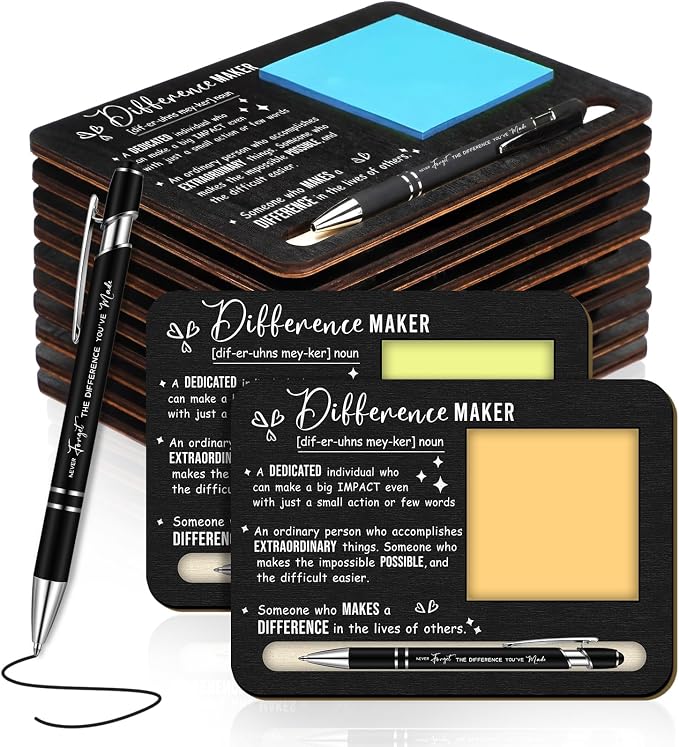 Kosiz 10 Set Difference Maker Appreciation Gifts Bulk for Employee Coworkers Wooden Sticky Note Holder Set Thank You Appreciation Gifts for Team Staff Teachers Boss Nurse, Black