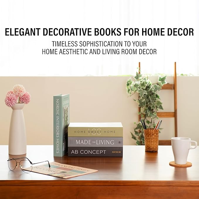 PROBENEX Olive Large | 4 PCS Faux Decorative Books for Home Decor | Not Real Books (Cardboard Boxes) | Coffee Table, Shelf Styling & Modern Aesthetic Accent Pieces for Living Room, Office