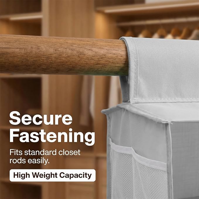 2-Shelf Closet Hanging Organizer Foldable Hanging Storage Shelves with Strong Magic Tapes Space-Saving Wardrobe Hanging Shelf for Clothes Towels Accessories Gray