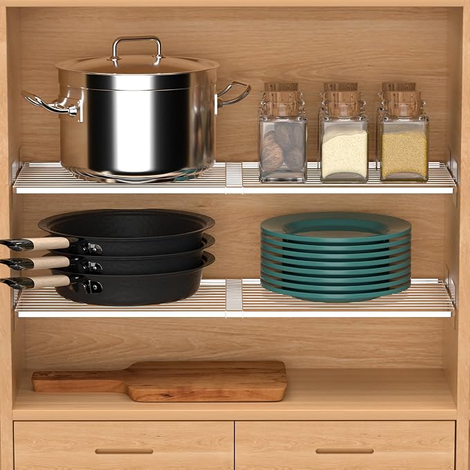 Closet Organizer Tension Shelves Expandable Cabinet Storage Shelving Rack Divider Wire Metal DIY Shelf Separator for Wardrobe Bathroom Cupboard Pantry Kitchen Cabinet, 3packs