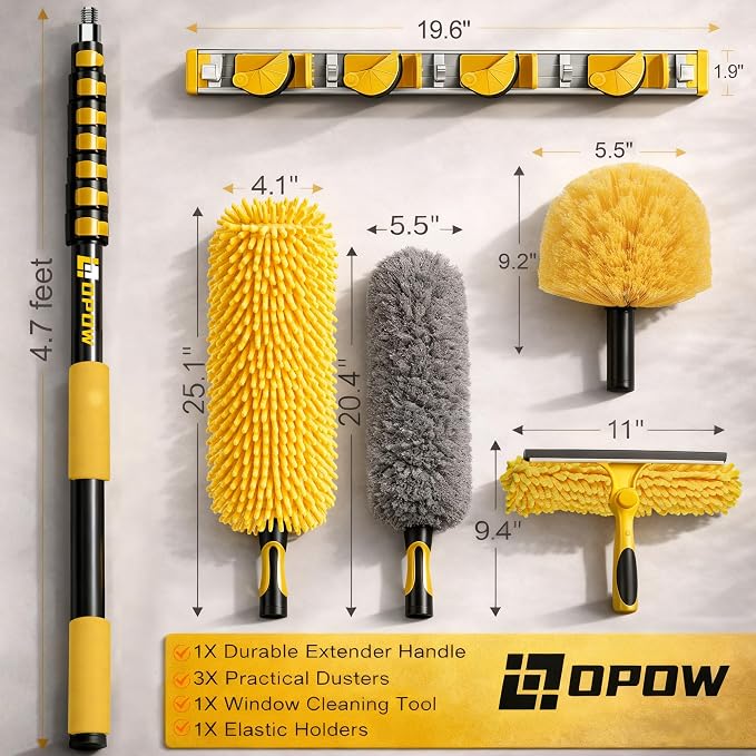 36 Foot High Ceiling Duster Kits with 4.6-30ft Heavy Duty Extension Pole, High Reach Duster for Cleaning,Microfiber Feather Duster,Cobweb Duster,Ceiling Fan Duster,Window Squeegee & Cleaner
