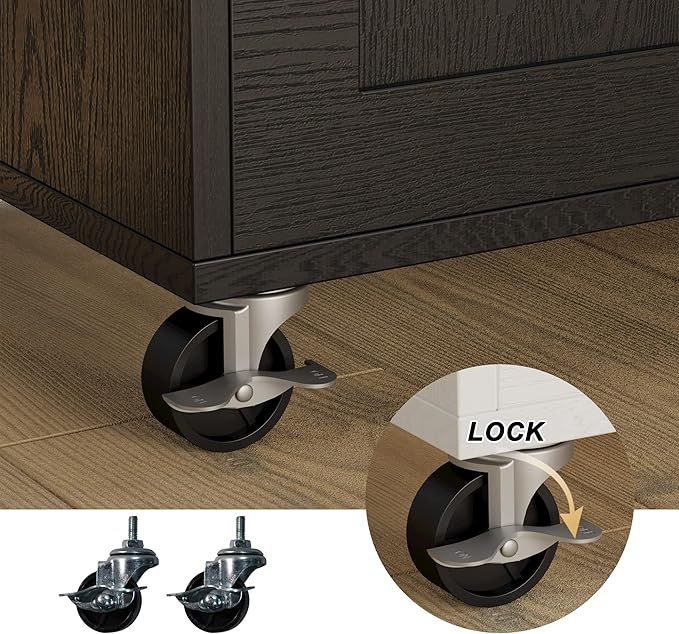 IRONCK Kitchen Island with Storage, Charging Station and Drop Leaf, Black | Wheels, Drawers, Open Shelves, Drawer Storage, Everyday Home Use