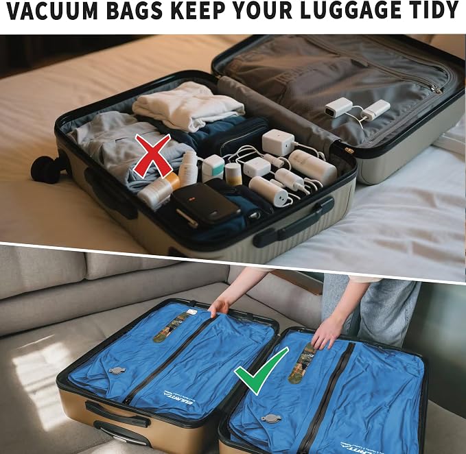 EULANT Travel Vacuum Bags,IPX8 Waterproof Vacuum Compression Bag | Vacuum Bags for Travel Carry-On Suitcase & Travel Backpack,Space Saver Bags Packing Organizers