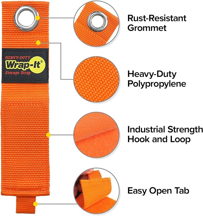 Heavy-Duty Wrap-It Storage Straps - 7-inch (6-Pack) Blaze Orange - Garage Organizer and Appliance Cord Holder for Home Storage Essentials