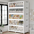 300Gal/1200QT 5-Tiers Extra Large Stackable Storage Bins with Lid, Collapsible Cabinet Closet Organizer Plastic Container Box with Wheels Doors Drawers for Office Dorm Kitchen Office, White