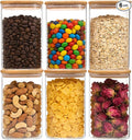 Moretoes 6pcs Glass Food Storage Containers with Lids, 1.2qt Glass Jars | Square Glass Storage Containers with Bamboo Press Lids, Airtight Pantry Storage Jars for Flour, Sugar, Dry Goods