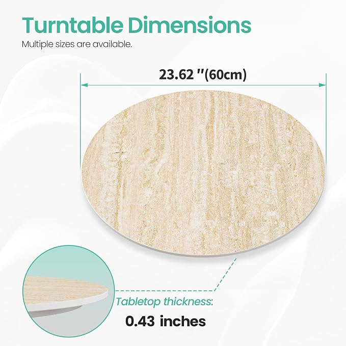ZL ZELing 23.6" Lazy Susan Turntable – 360° Sinteredstone Silent Anti-Slip Turntable, Table Top Centerpiece for Kitchen, Pantry, Spice Rack, Refrigerator & Dining Table, Beige