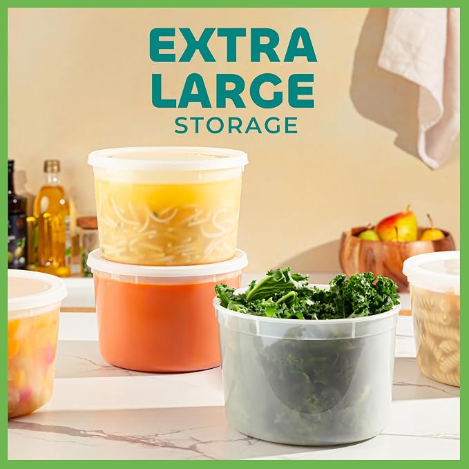 JoyServe 64 oz Food Storage Containers with Lids (Case Pack of 36 Sets), Half Gallon Round Plastic Deli Container with Leak-Proof Lid, BPA-Free, Freezer, Dishwasher & Microwave Safe