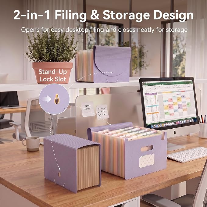 ThinkTex Accordion File Organizer, 26 Pockets File Folders, Soft Violet | Monthly Bill Receipt Documents Organizer, A-Z Colorful Tabs, Letter/A4 Size for Classroom Office Organization Home Hospital