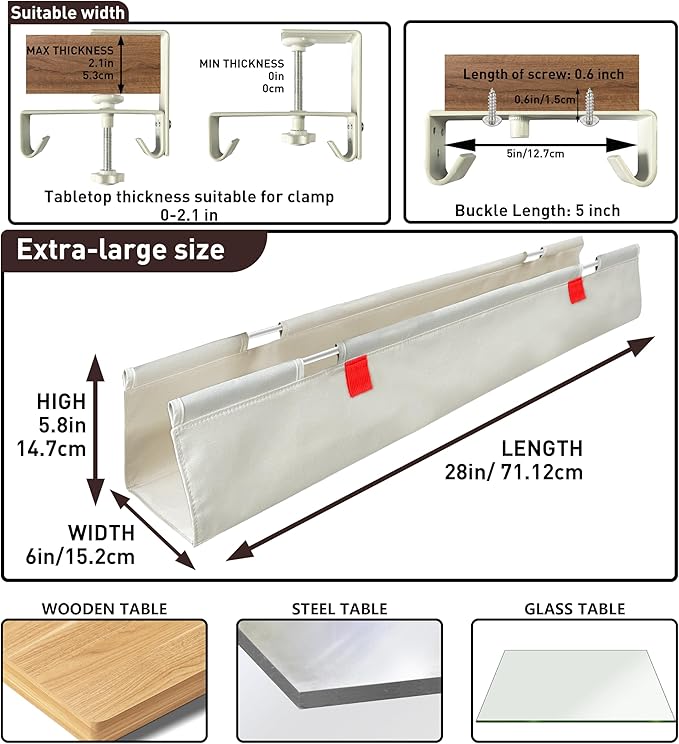 [Upgraded] Under Desk Cable Management, 28" Cord Organizer, with Silicone Pads (No Scratch!), 16 Cable Ties, Washable PE Honeycomb Base,Fits Any Desk 0-2.1", No Stinky Cardboard!Beige28"L x 6"W