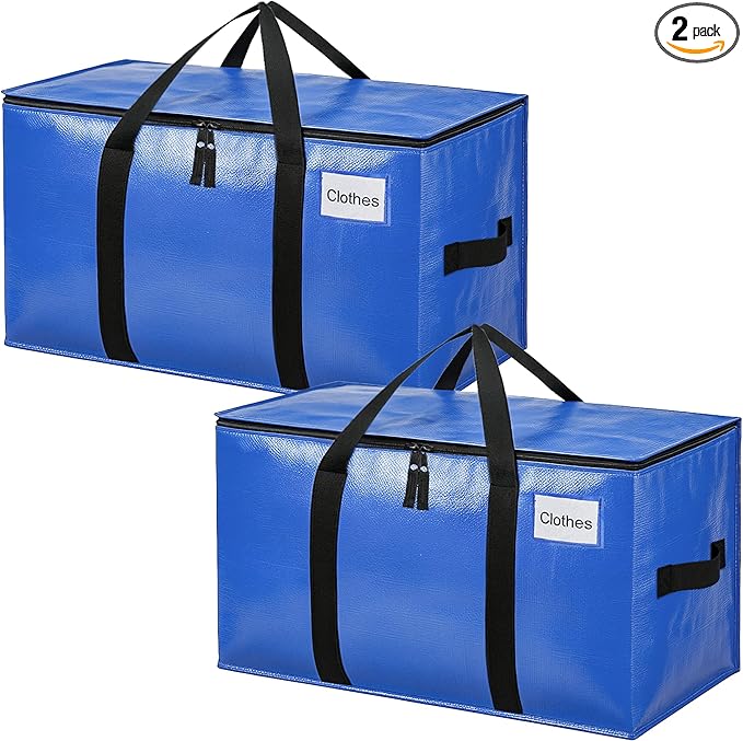 BAGAIL Heavy Duty Moving Bags with Strong Handle, Extra Large Moving Boxes, Storage Tote for Clothes, College Moving Supplies(Blue, 2 Pack)
